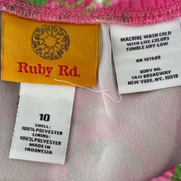 RUBY RD. Pleated Elastic Waist Pink Green Swirl Print Maxi Skirt 10 - Picture 8 of 15